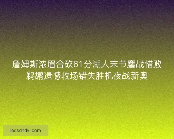 詹姆斯浓眉合砍61分湖人末节鏖战惜败鹈鹕遗憾收场错失胜机夜战新奥 詹姆斯浓眉合砍61分湖人末节鏖战惜败鹈鹕遗憾收场错失胜机夜战新奥